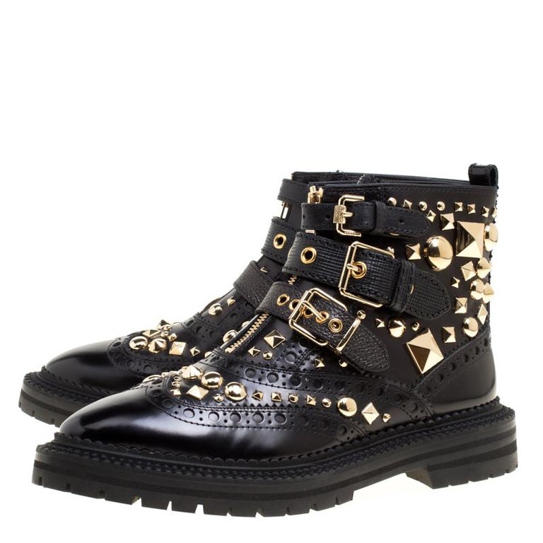 Burberry Black Studded Leather Everdon Ankle Boots Size 40 at 1stDibs