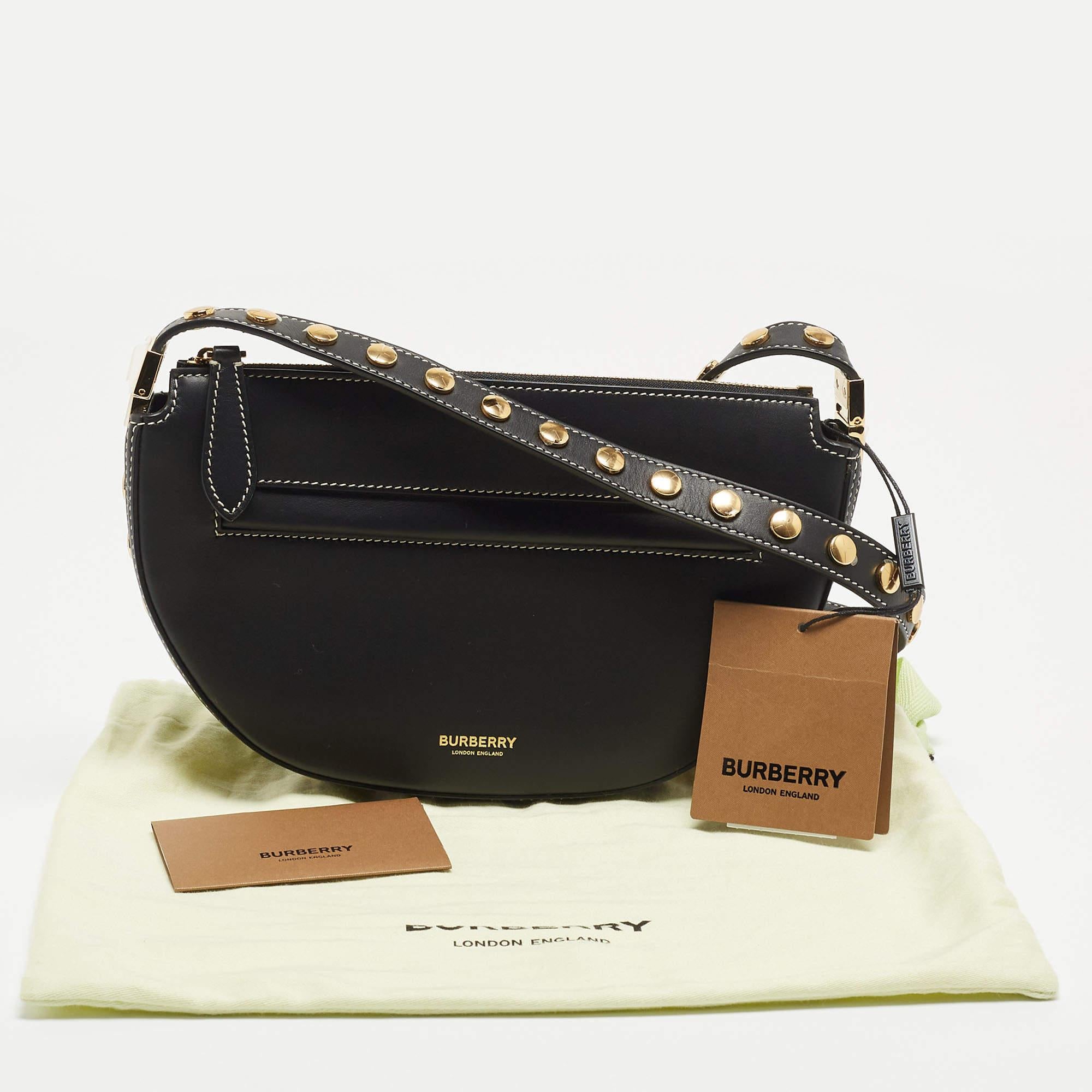 Burberry Black Studded Leather Mini Olympia Zip Shoulder Bag For Sale 6