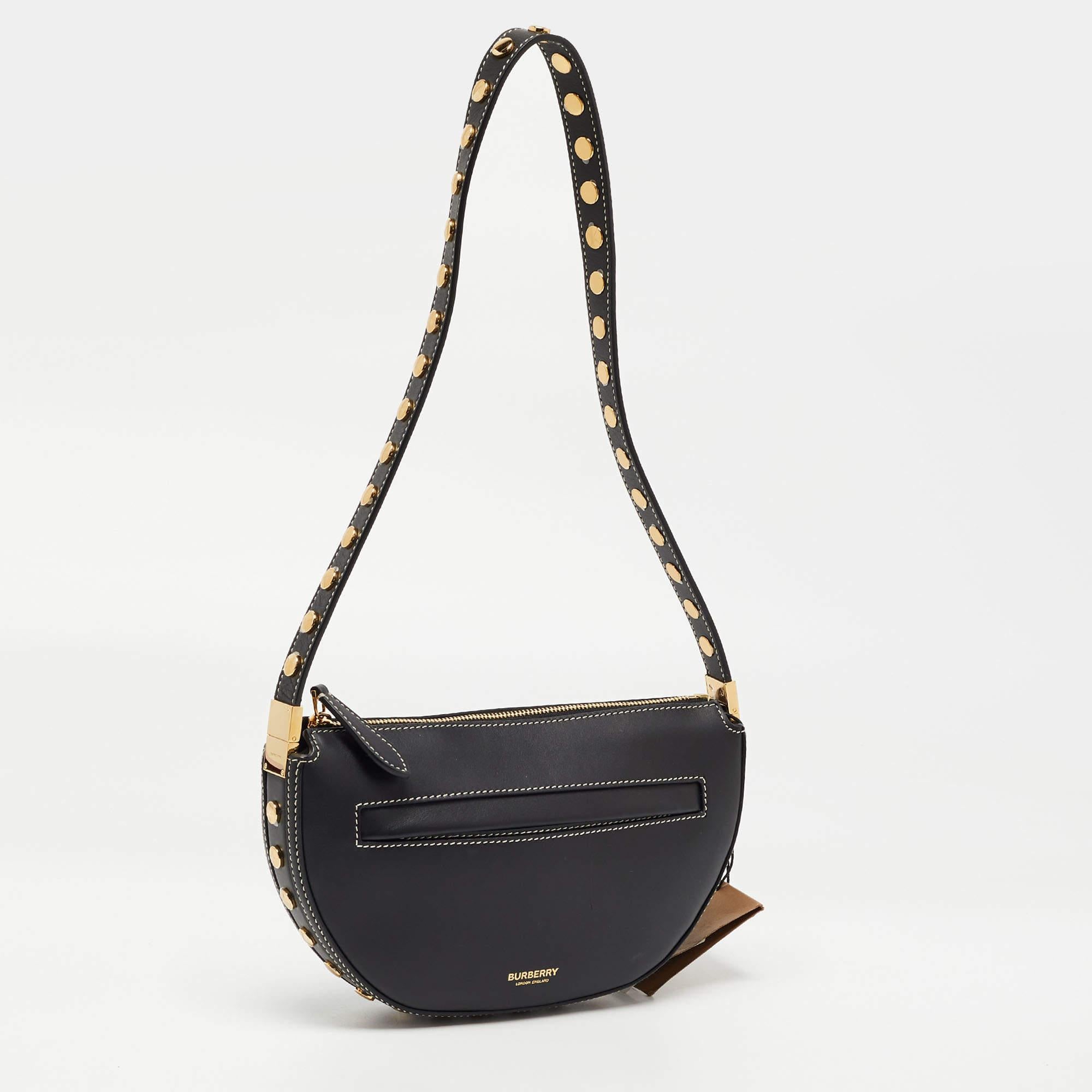 Women's Burberry Black Studded Leather Mini Olympia Zip Shoulder Bag