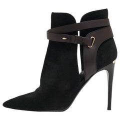 Used Burberry Black Suede and Leather Ankle Boots Size 38