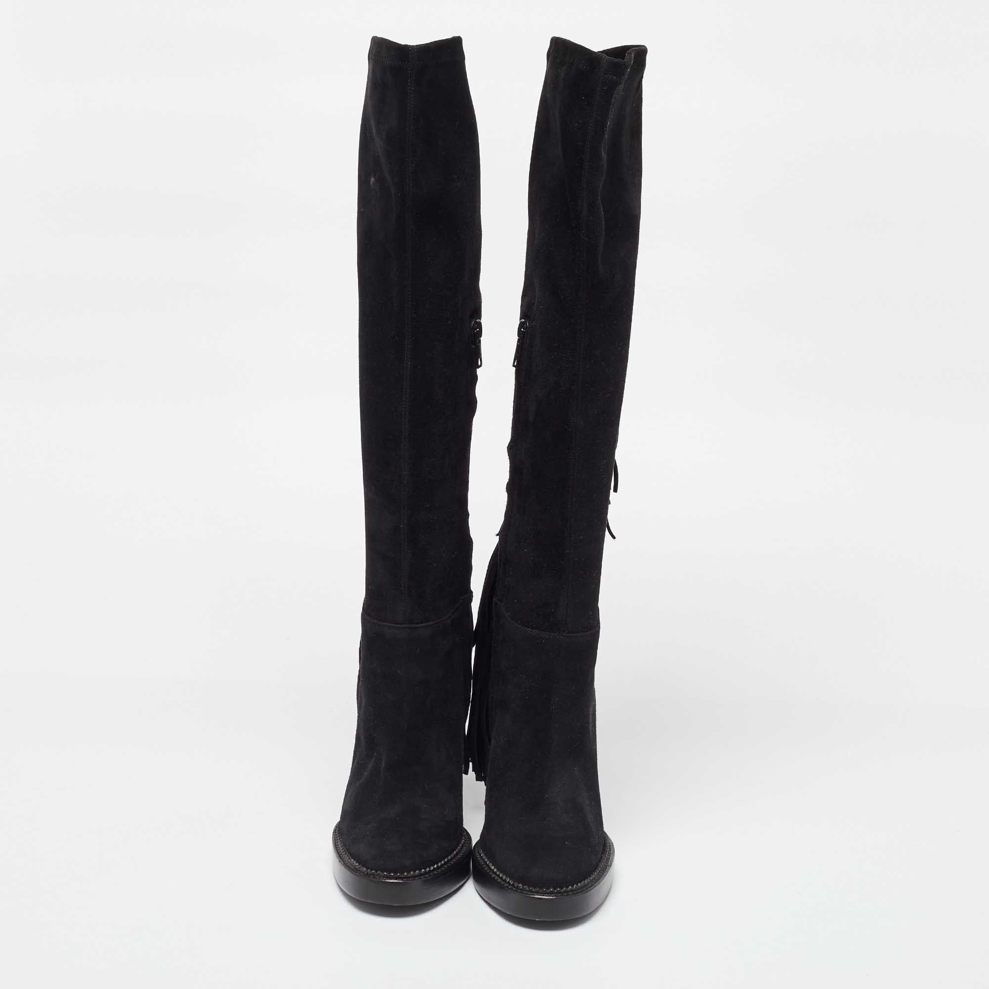 Noir Burberry - Bottes en daim noir Caitlin à hauteur du genou - Taille 39 en vente