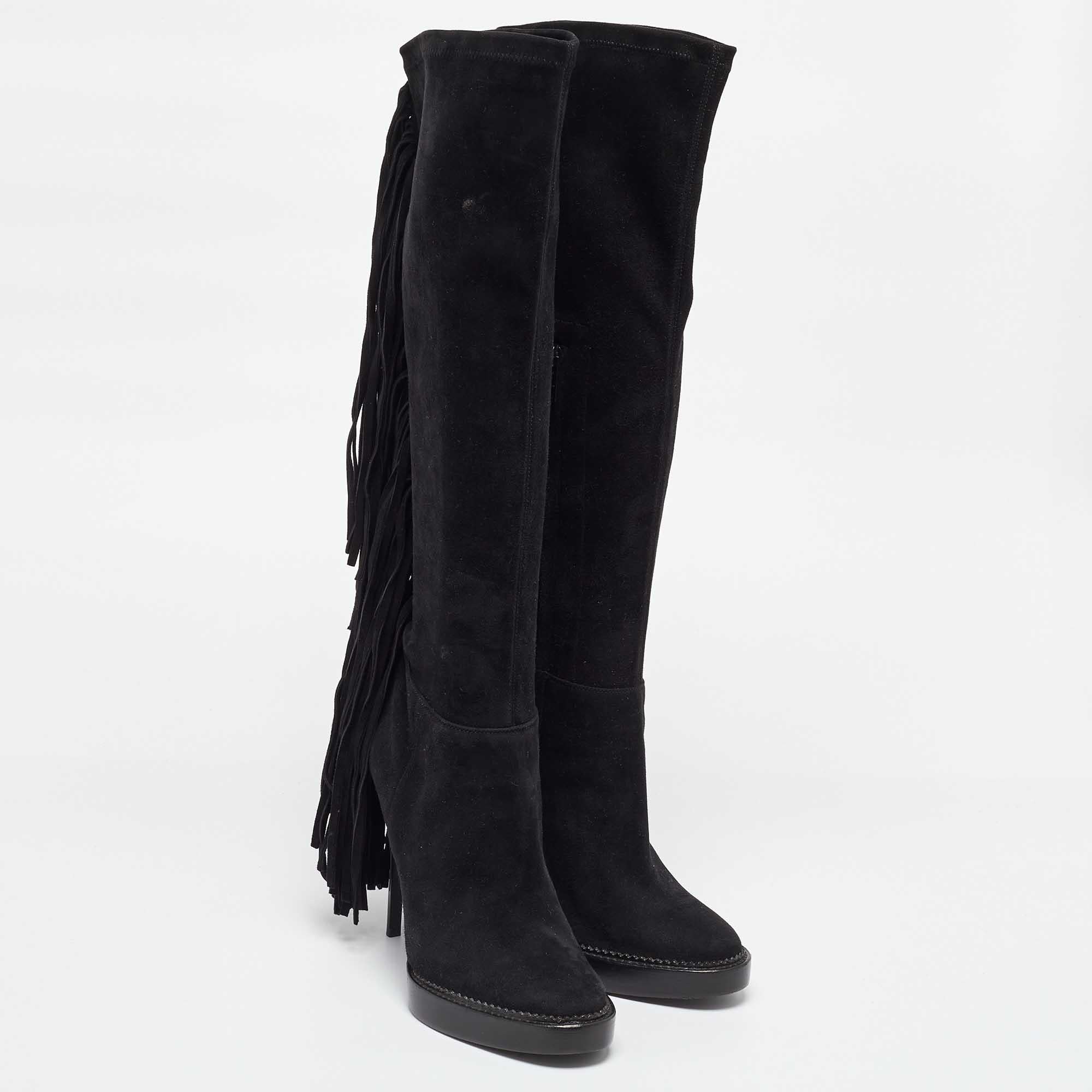Burberry - Bottes en daim noir Caitlin à hauteur du genou - Taille 39 Bon état - En vente à Dubai, Al Qouz 2