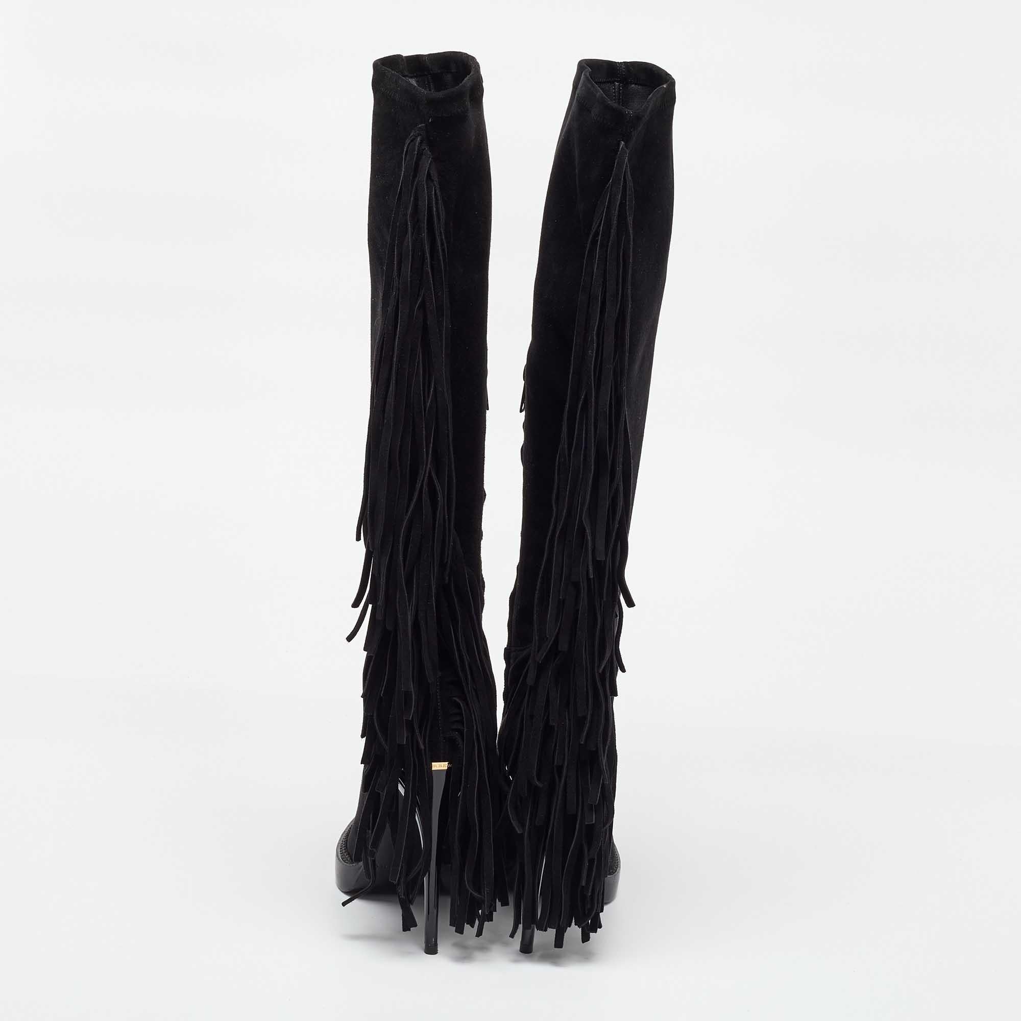 Burberry - Bottes en daim noir Caitlin à hauteur du genou - Taille 39 Pour femmes en vente