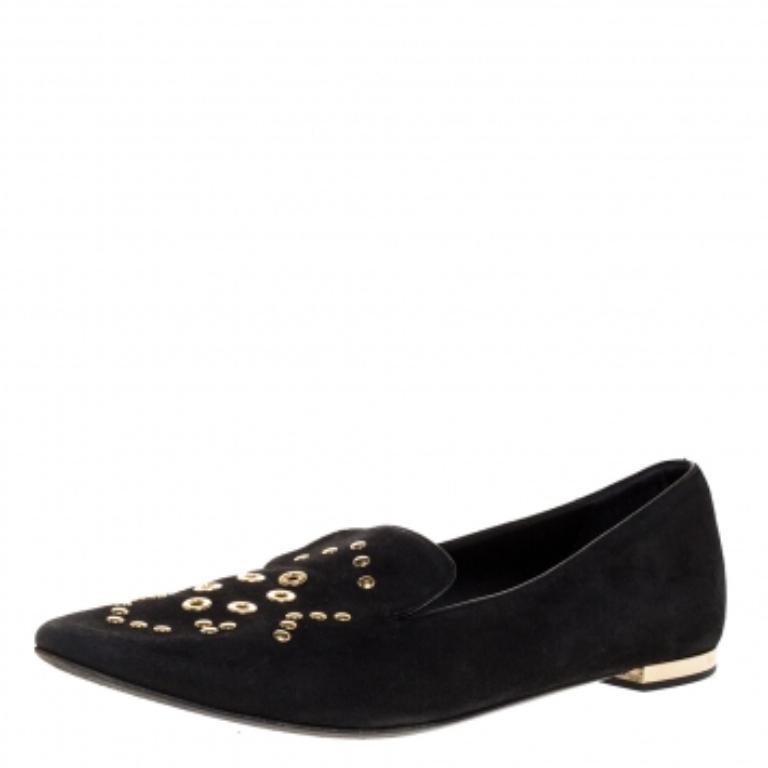 Burberry Black Suede Eyelet Detail Hoadley Tapestry Smoking Slippers Size 39 In Good Condition For Sale In Dubai, Al Qouz 2