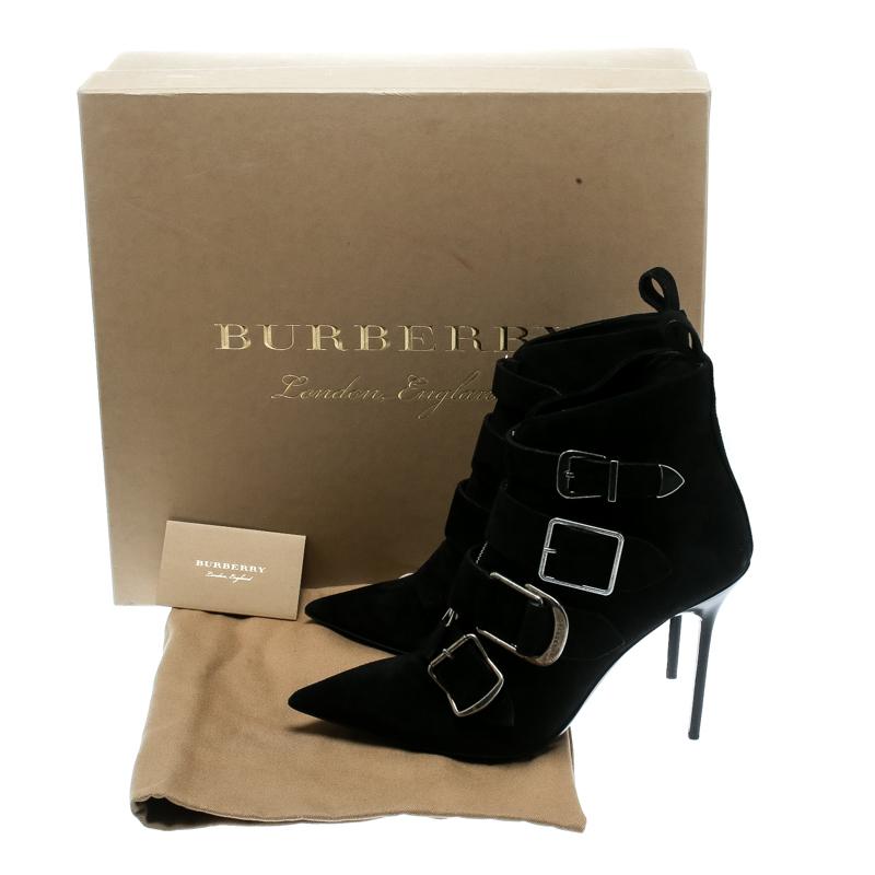 Burberry Black Suede Milner Buckle Detail Pointed Toe Ankle Boots Size 38 4