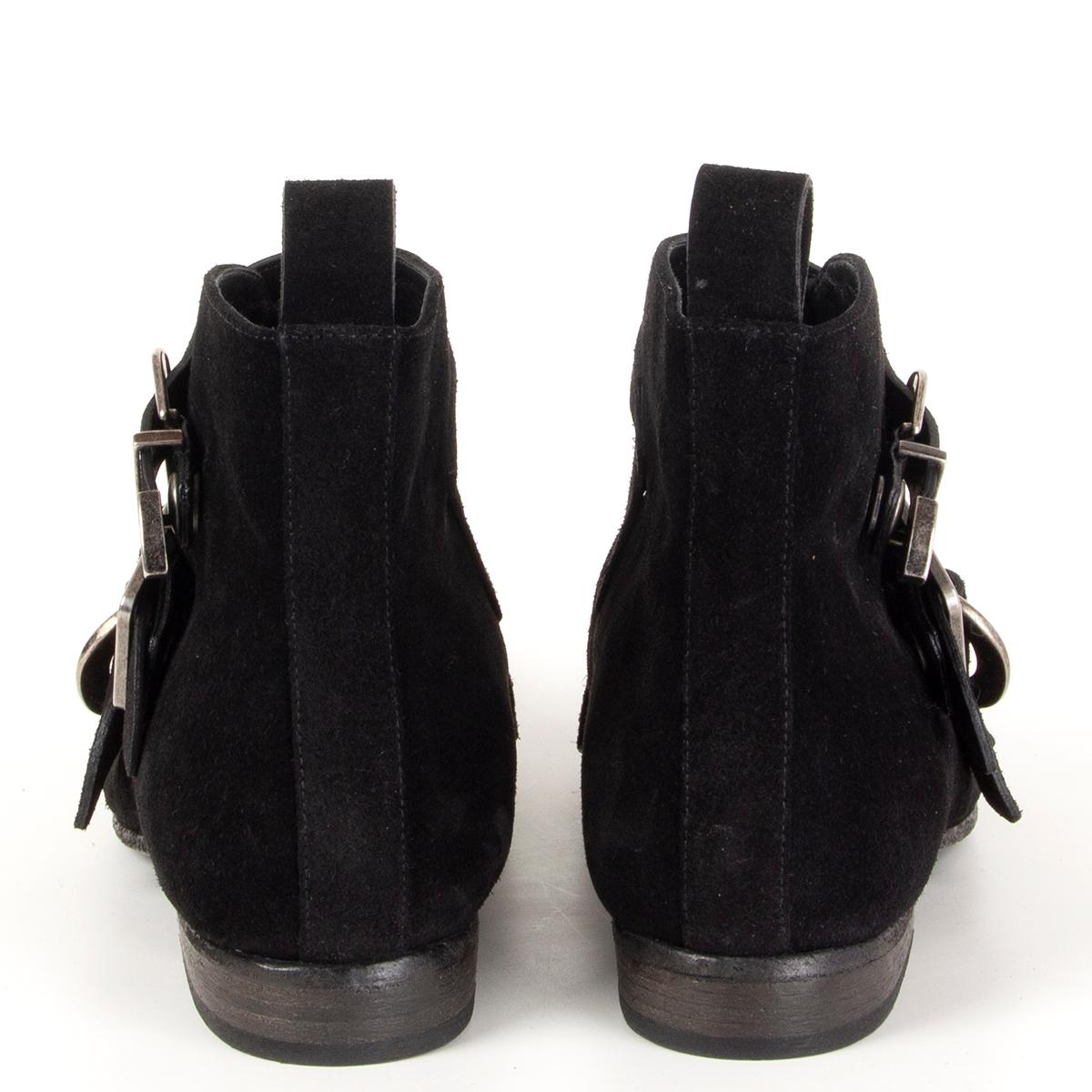 Black BURBERRY black suede MILNER BUCKLE DETAILS Ankle Boots Shoes 39 For Sale