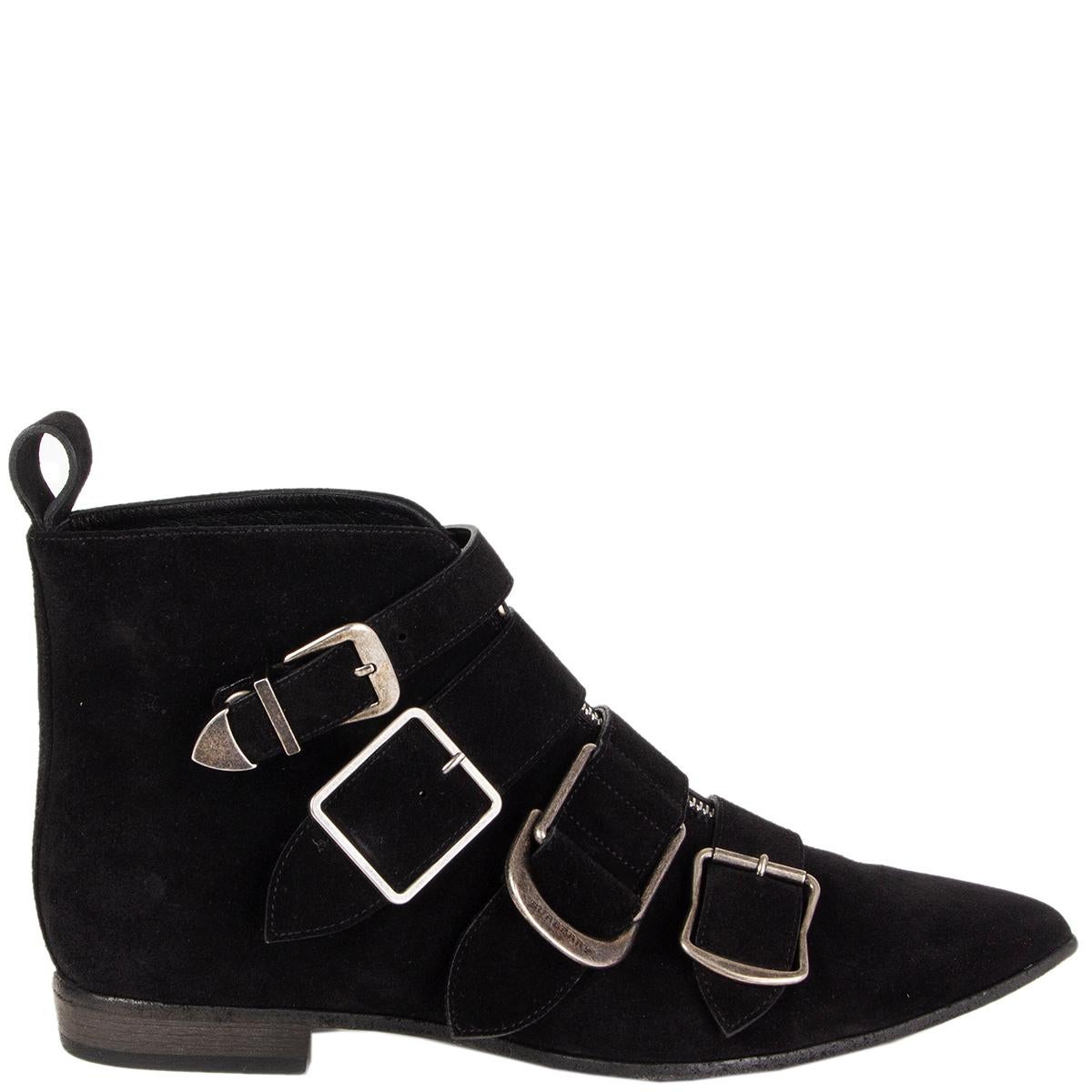 BURBERRY black suede MILNER BUCKLE DETAILS Ankle Boots Shoes 39 For Sale