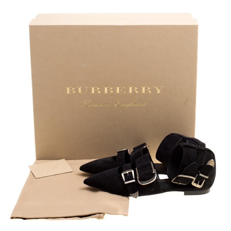 Burberry Black Suede Monroe Ankle Cuff Pointed Toe Flats Size 38 4