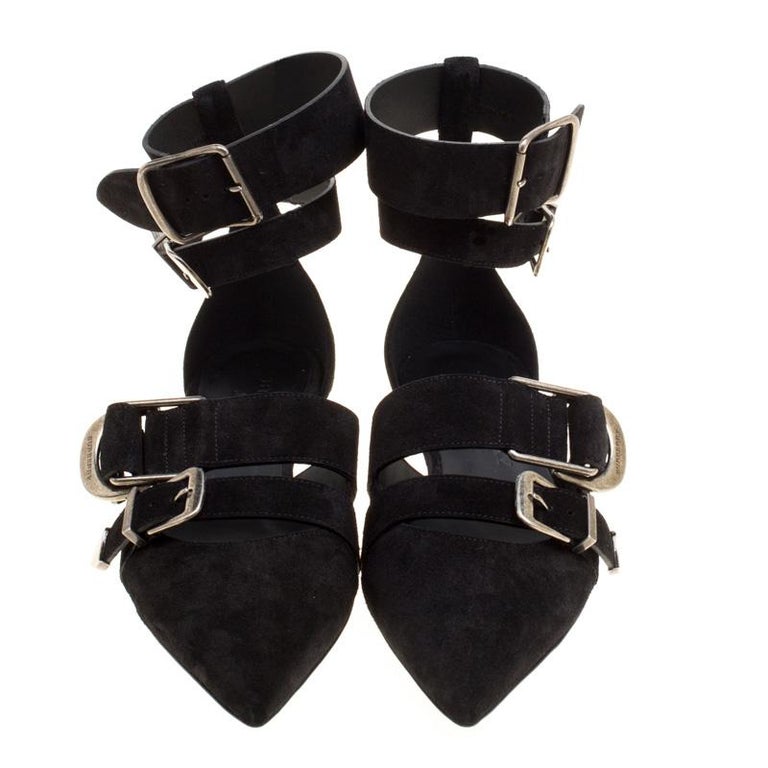 Burberry Black Suede Monroe Ankle Cuff Pointed Toe Flats Size 39 For Sale at 1stDibs | ankle