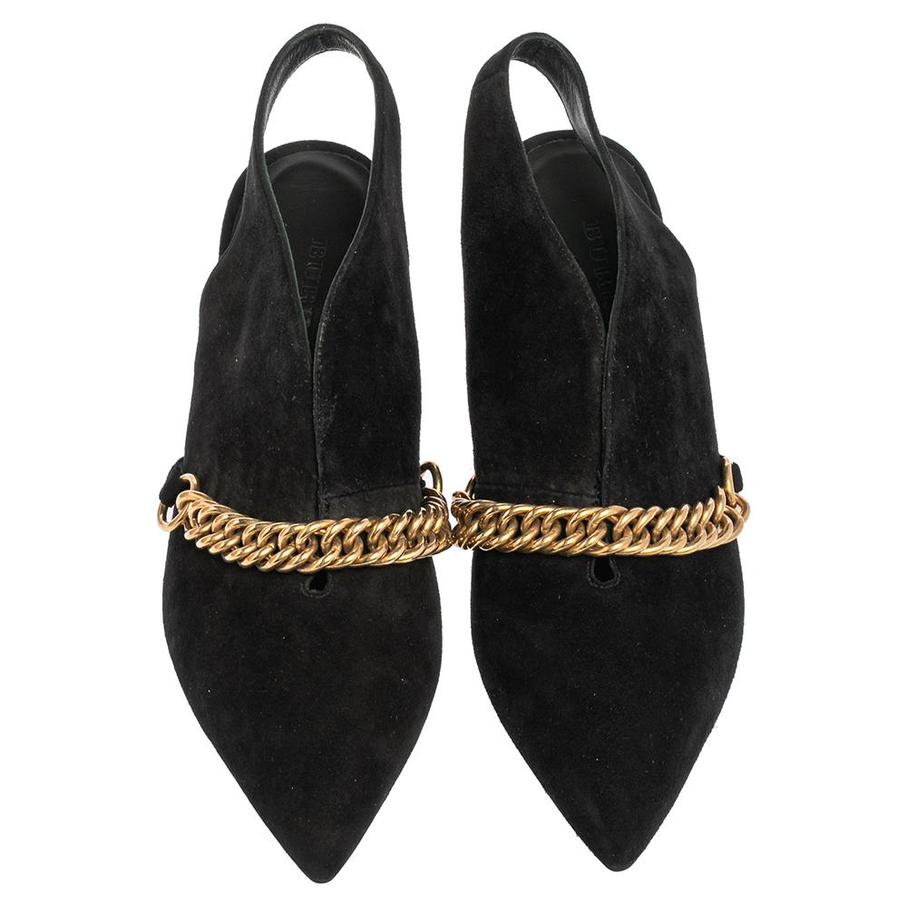 Burberry Black Suede Onwen Slingback Pumps Size 37 In New Condition In Dubai, Al Qouz 2