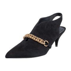 Burberry Black Suede Onwen Slingback Pumps Size 37.5