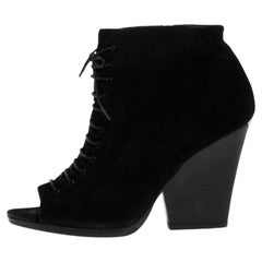 Burberry Black Suede Peep Toe Lace Up Booties Size 39