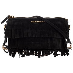 Burberry Black Suede Peyton Fringe Crossbody Bag