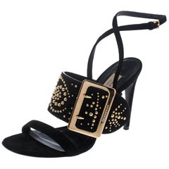 Burberry Black Suede Stud Embellished Padstow Ankle Wrap Sandals Size 39
