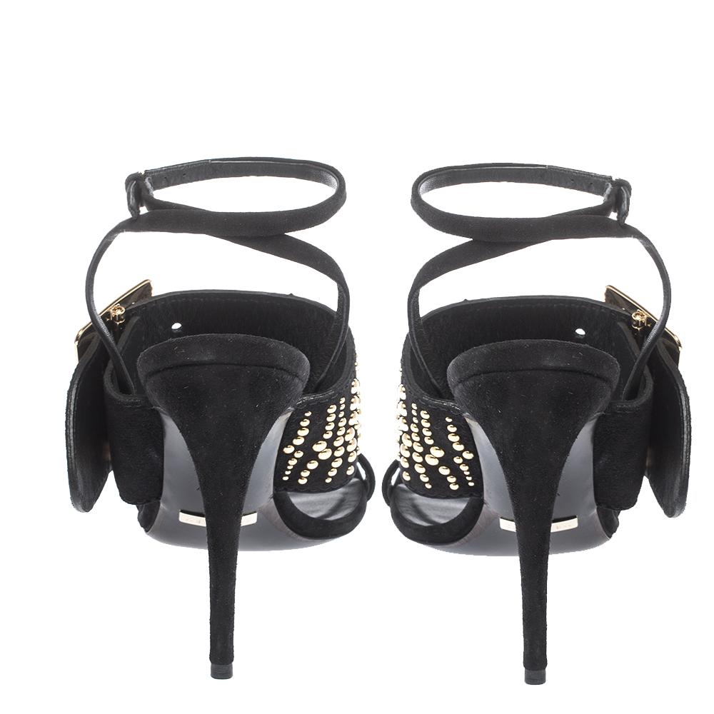 Burberry Black Suede Stud Embellished Padstow Ankle Wrap Sandals Size 40 In New Condition In Dubai, Al Qouz 2