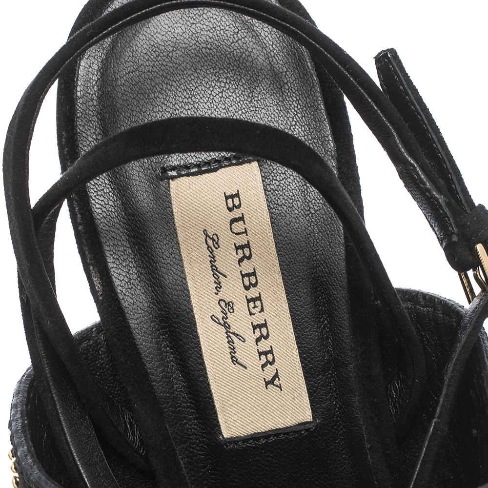 Burberry Black Suede Stud Embellished Padstow Ankle Wrap Sandals Size 40 3