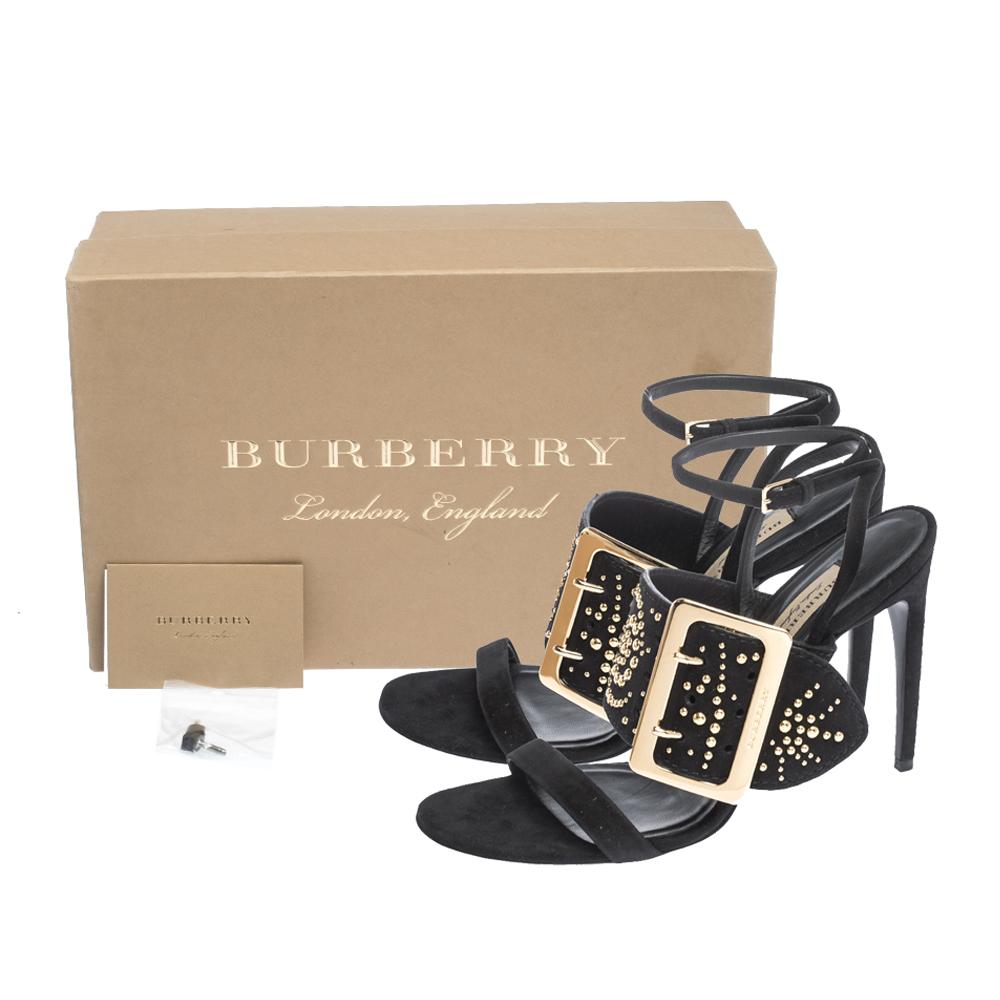 Burberry Black Suede Stud Embellished Padstow Ankle Wrap Sandals Size 40 4