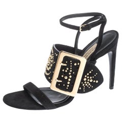 Burberry Black Suede Stud Embellished Padstow Ankle Wrap Sandals Size 40
