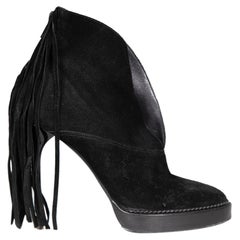 Burberry Black Suede Tassel Heel Boots Size IT 39.5