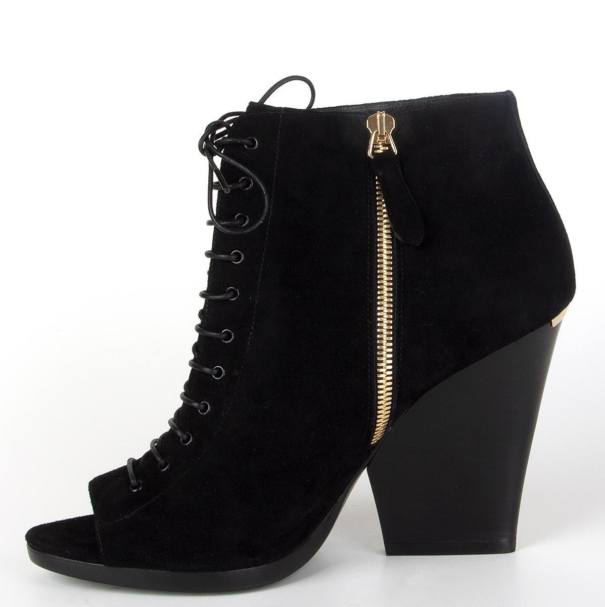 Black BURBERRY black suede VIRGINIA DEMI WEDGE Peep-Toe Ankle Boots Shoes 39 For Sale