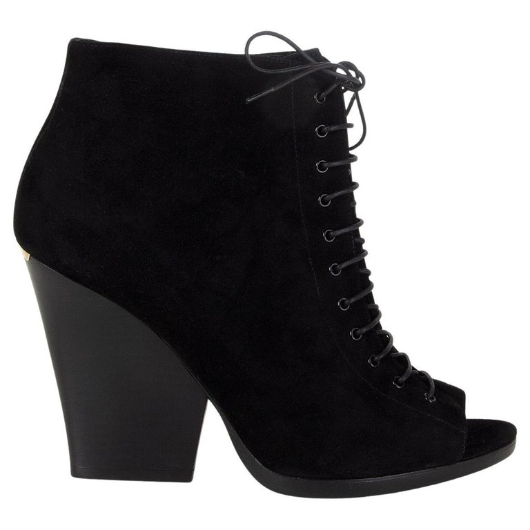 BURBERRY black suede VIRGINIA DEMI WEDGE Peep-Toe Ankle Boots