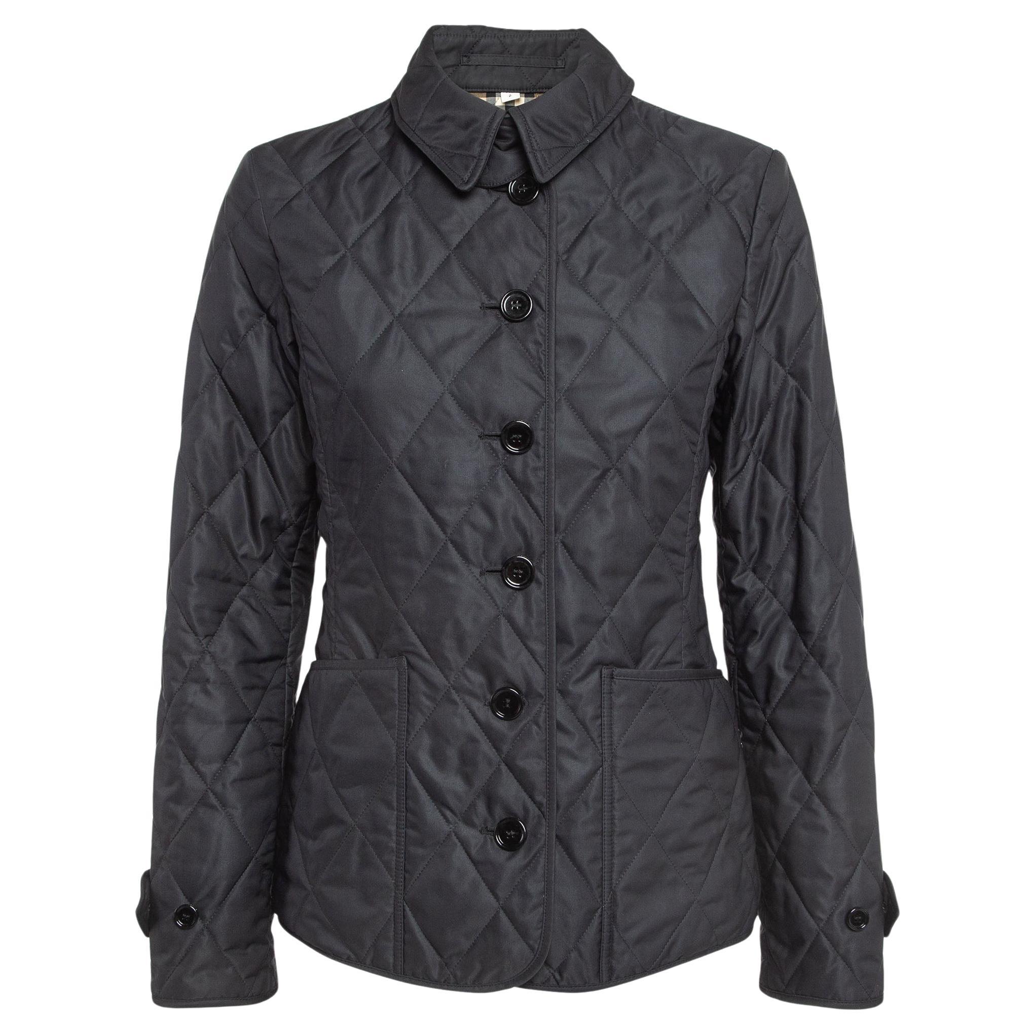 Burberry Black Synthetic Diamond Quilted Thermoregulated Jacket S For Sale