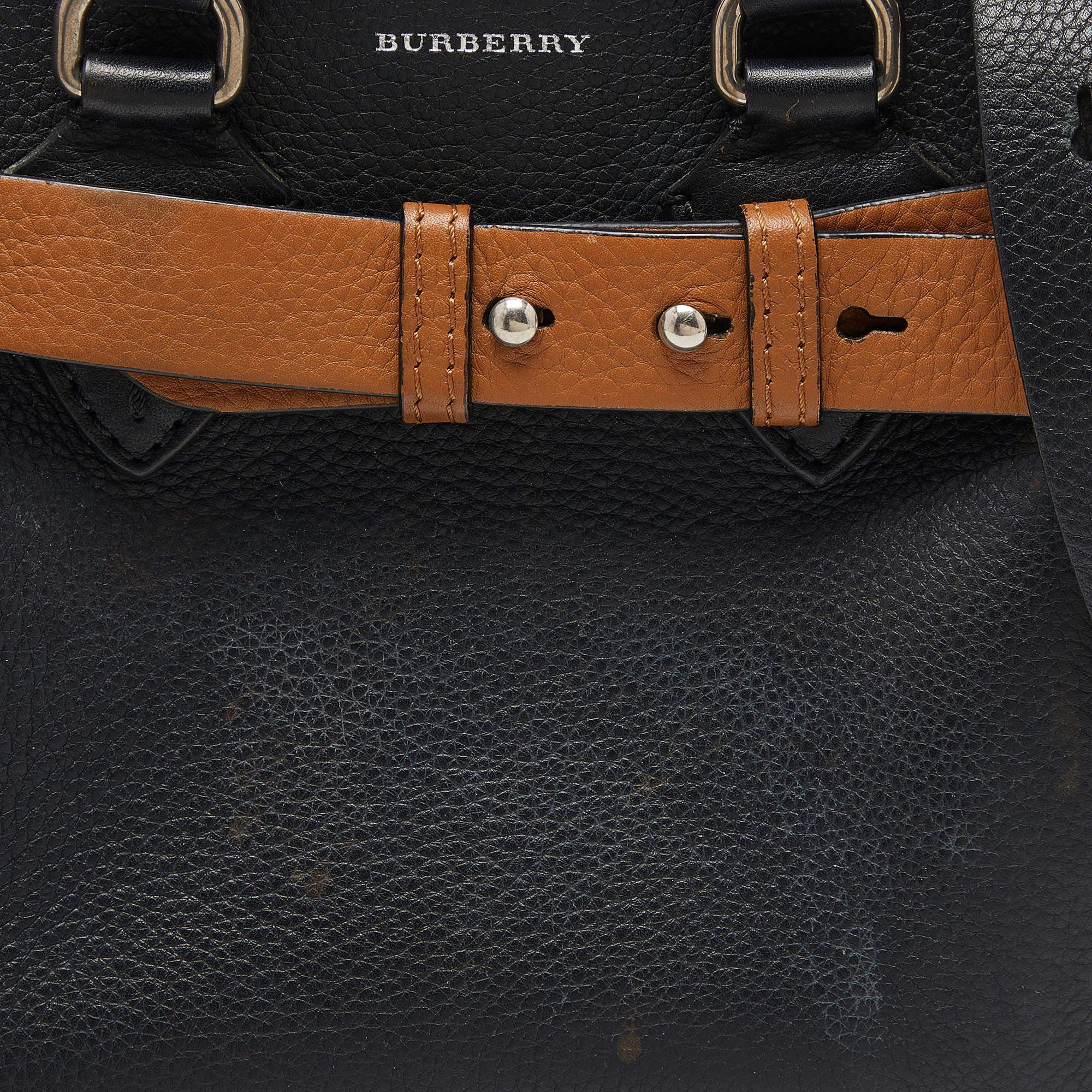 Burberry Black/Tan Leather Baby Marais Belt Tote For Sale 8