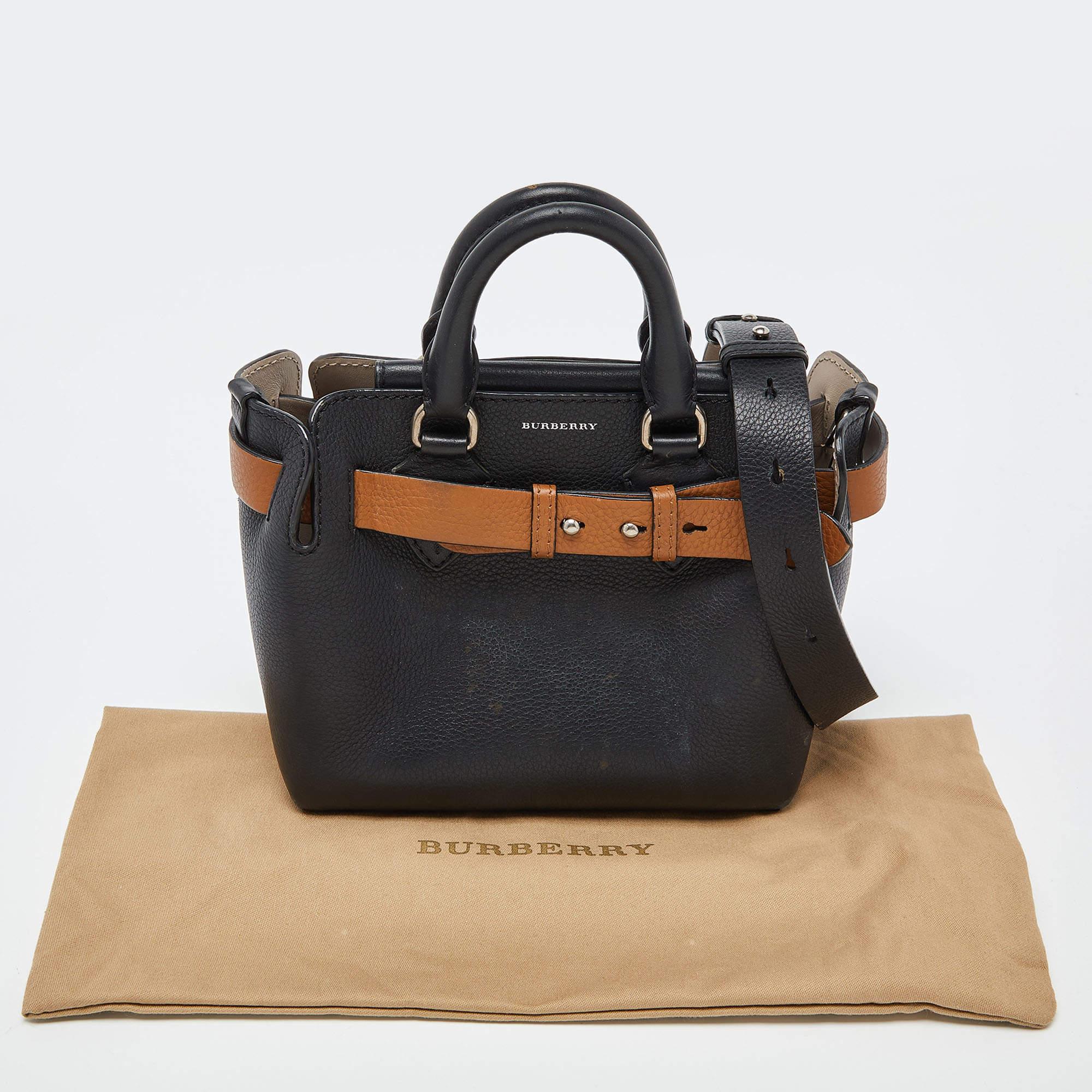 Burberry Black/Tan Leather Baby Marais Belt Tote For Sale 10