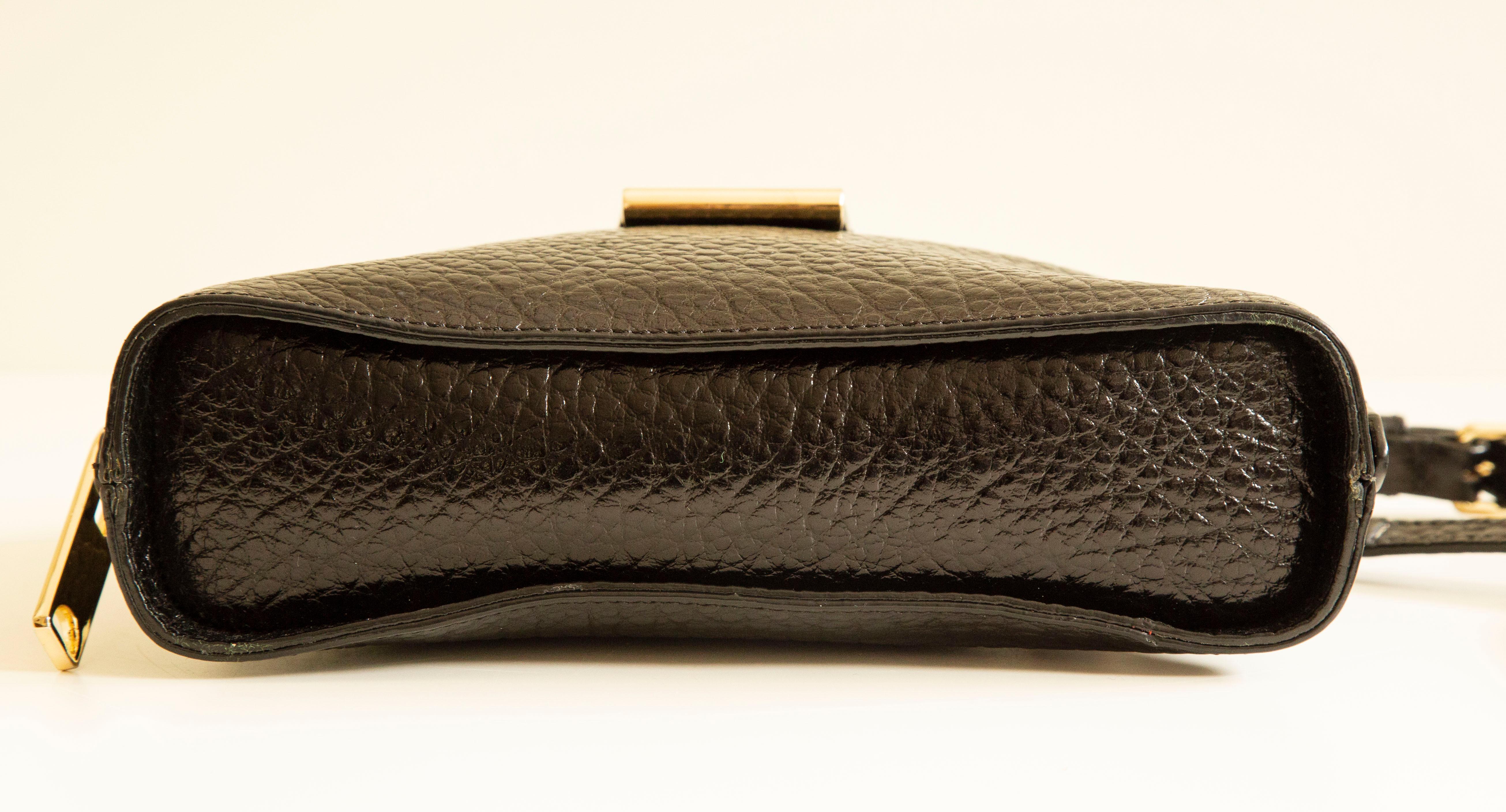 Women's Burberry Black Textured Glossy Leather Crossbody Bag