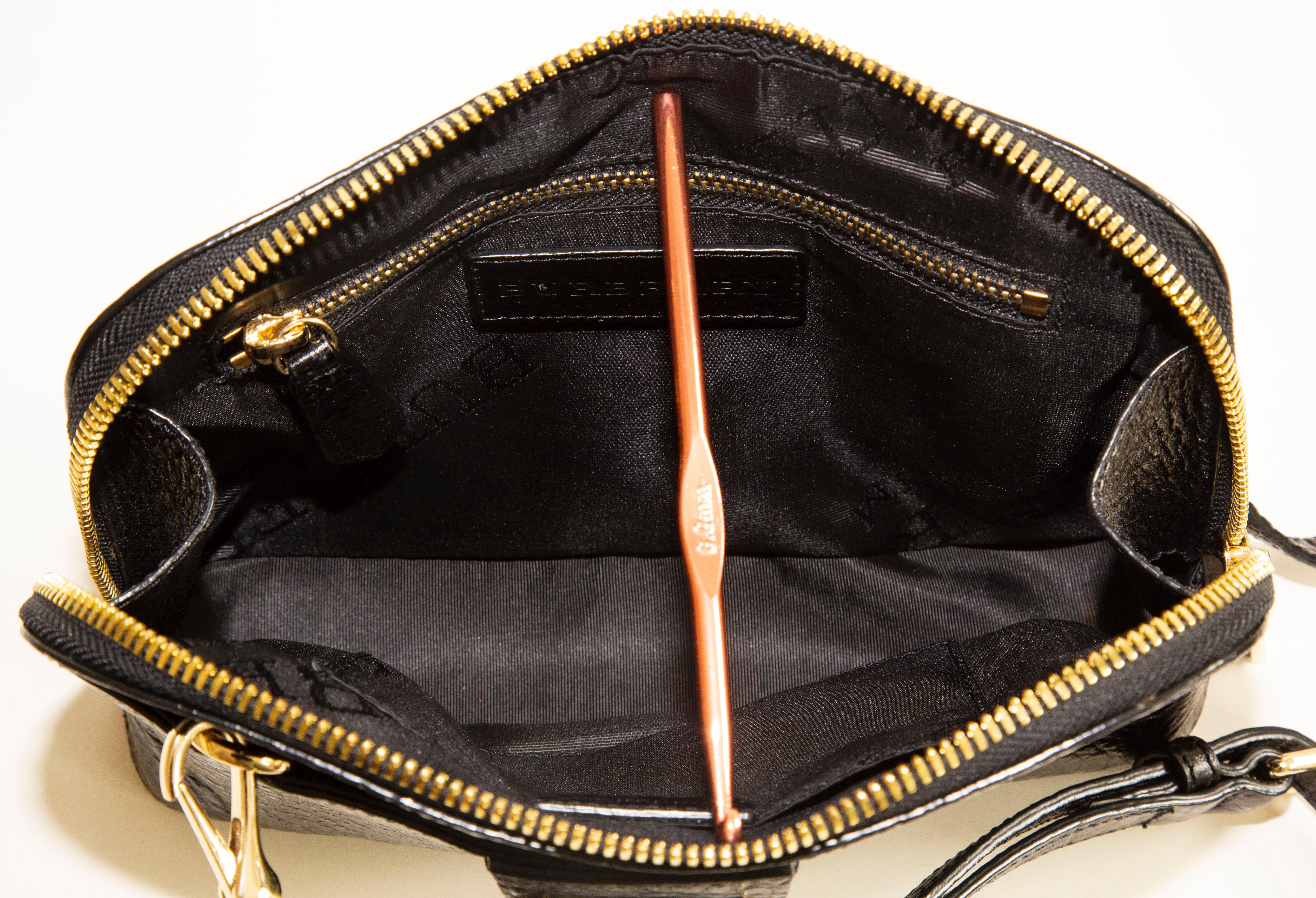 Burberry Black Textured Glossy Leather Crossbody Bag 2