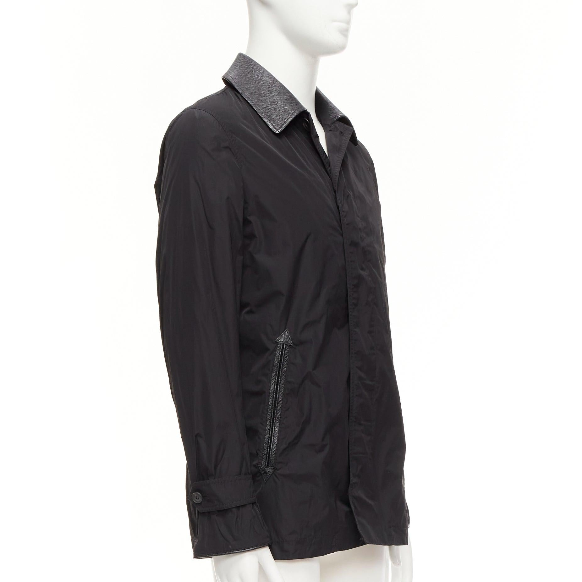 Burberry trench monopetto in nylon nero testurizzato con finiture in pelle IT48 M In condizioni buone in vendita a Hong Kong, NT