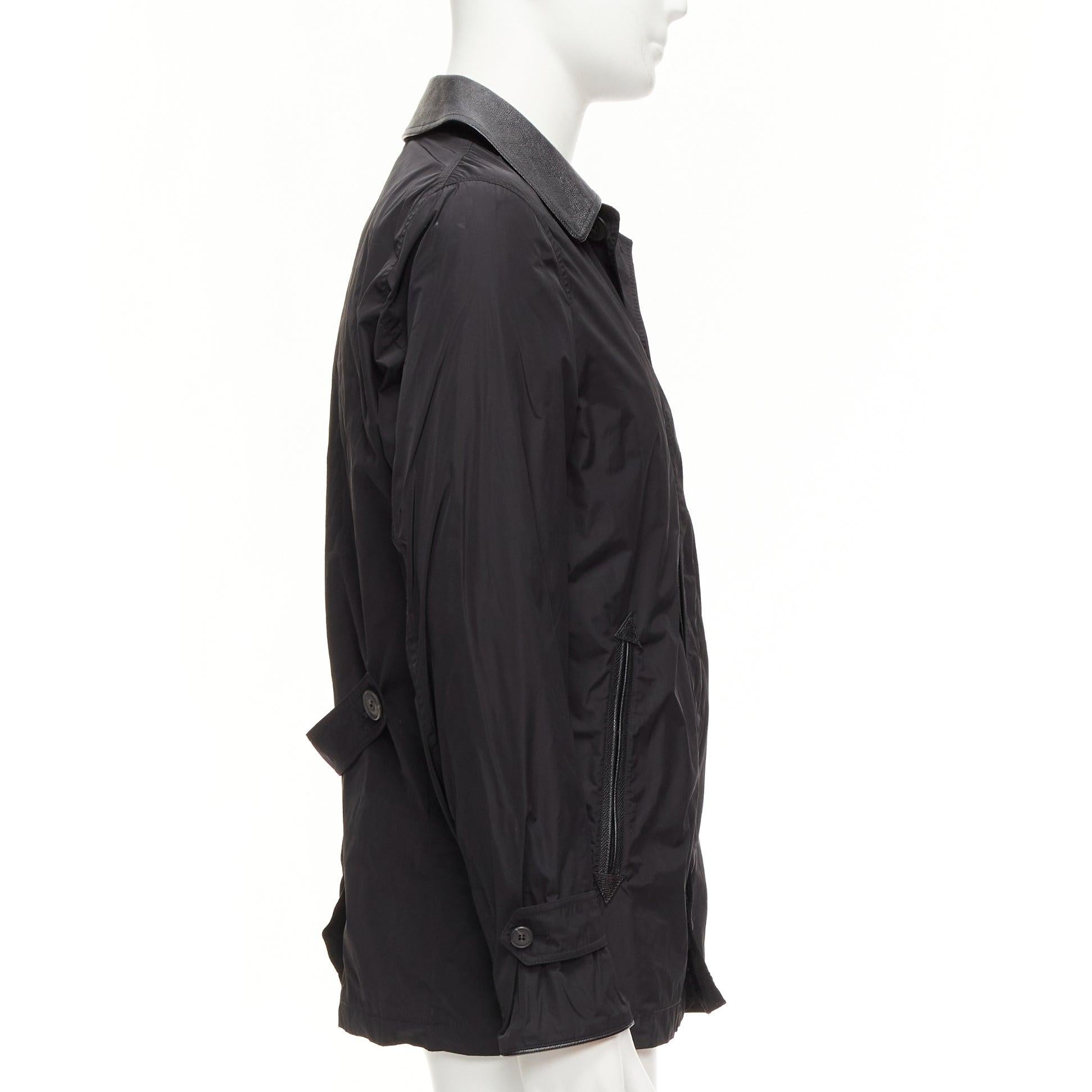 BURBERRY black textured leather trim nylon single breast trench coat IT48 M For Sale 1