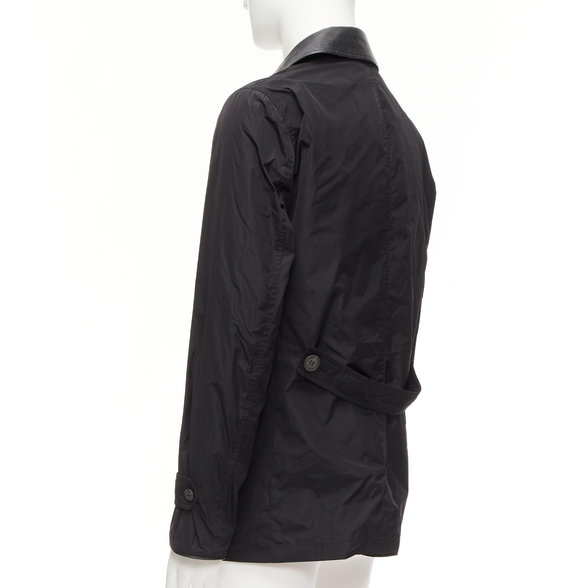 BURBERRY black textured leather trim nylon single breast trench coat IT48 M For Sale 3