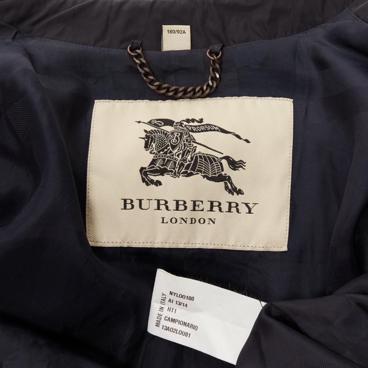 BURBERRY black textured leather trim nylon single breast trench coat IT48 M For Sale 5