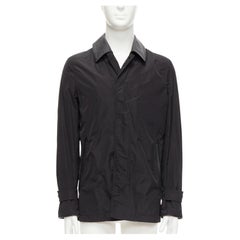BURBERRY gabardina negra de nylon con ribetes de piel texturizada IT48 M