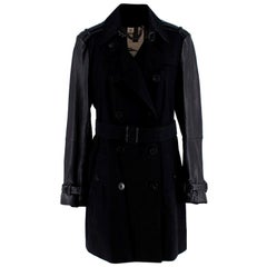 Used Burberry Black Trench Coat with Leather Detail US14