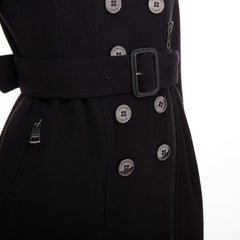 Burberry trench noir en laine vierge et cachemire avec fermeture éclair asymétrique et ceinture UK4 XXS