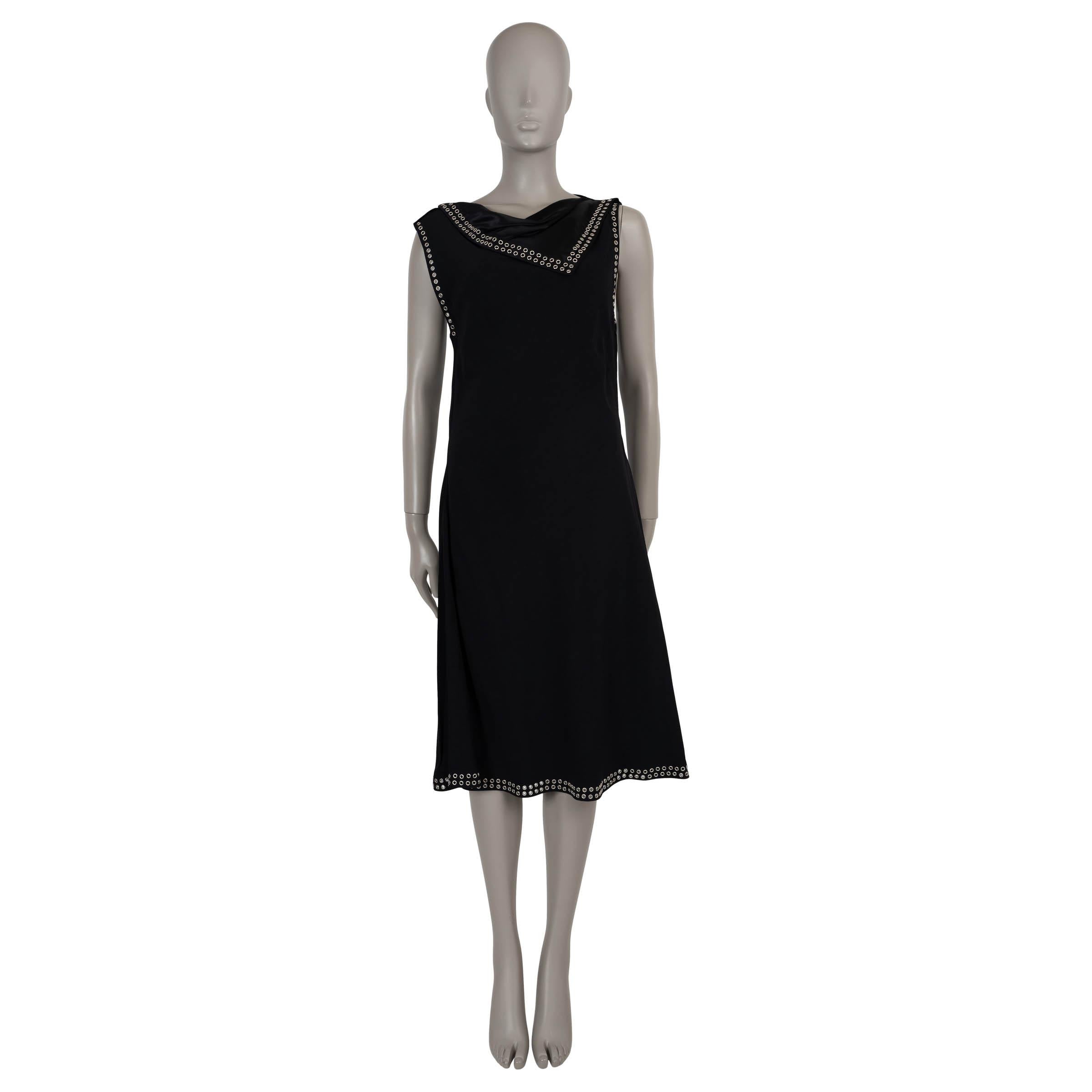BURBERRY black viscose 2024 EYELET TRIM SATIN Dress UK 12 L In Excellent Condition For Sale In Zürich, CH