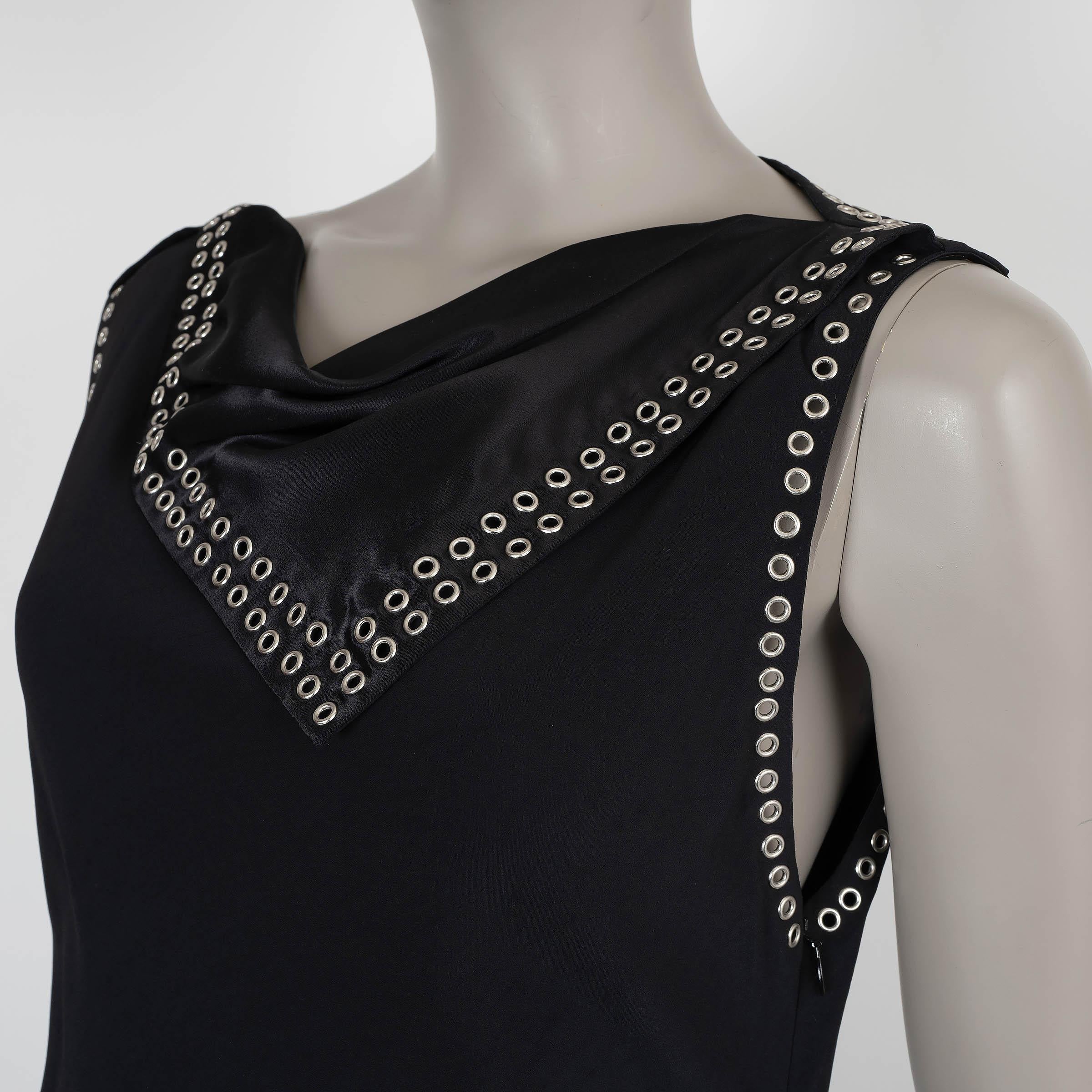 Women's BURBERRY black viscose 2024 EYELET TRIM SATIN Dress UK 12 L For Sale