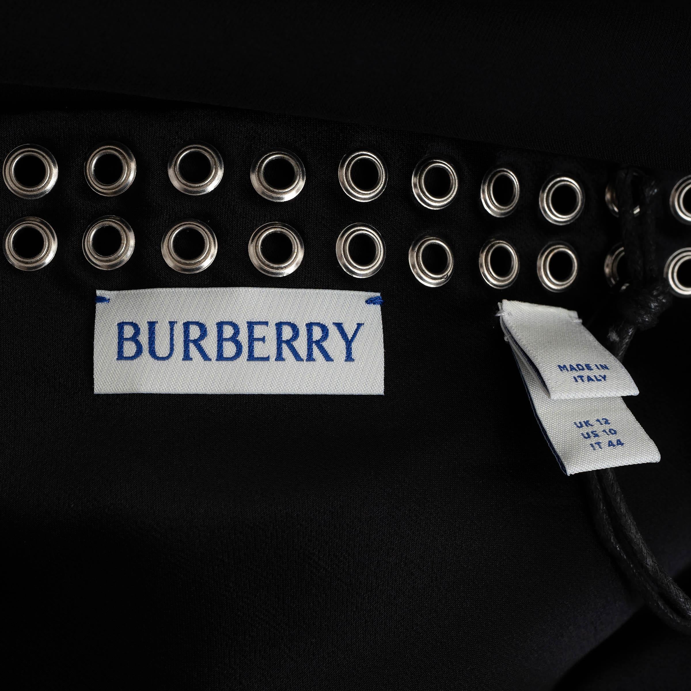 BURBERRY black viscose 2024 EYELET TRIM SATIN Dress UK 12 L For Sale 1
