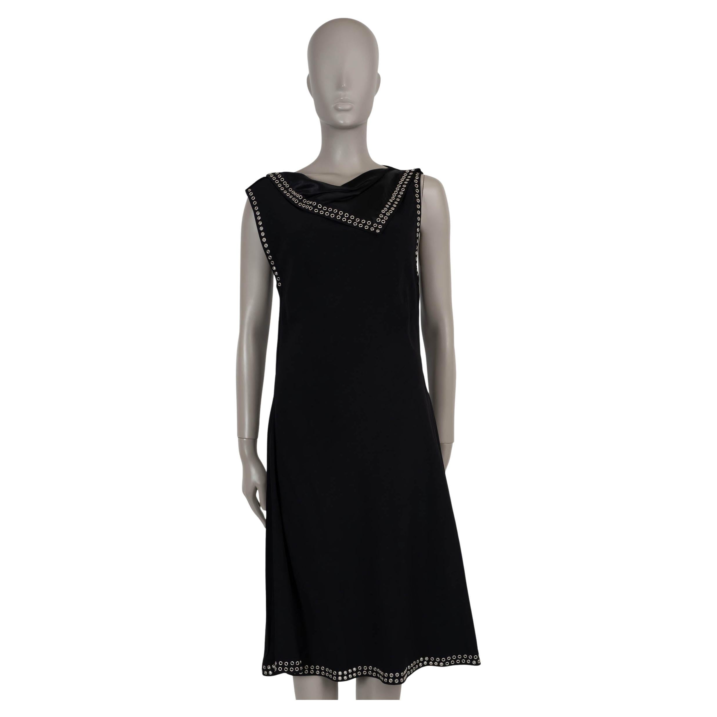 BURBERRY black viscose 2024 EYELET TRIM SATIN Dress UK 12 L For Sale