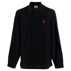 Burberry Black Walton Long Sleeve Cotton Pique Polo Shirt