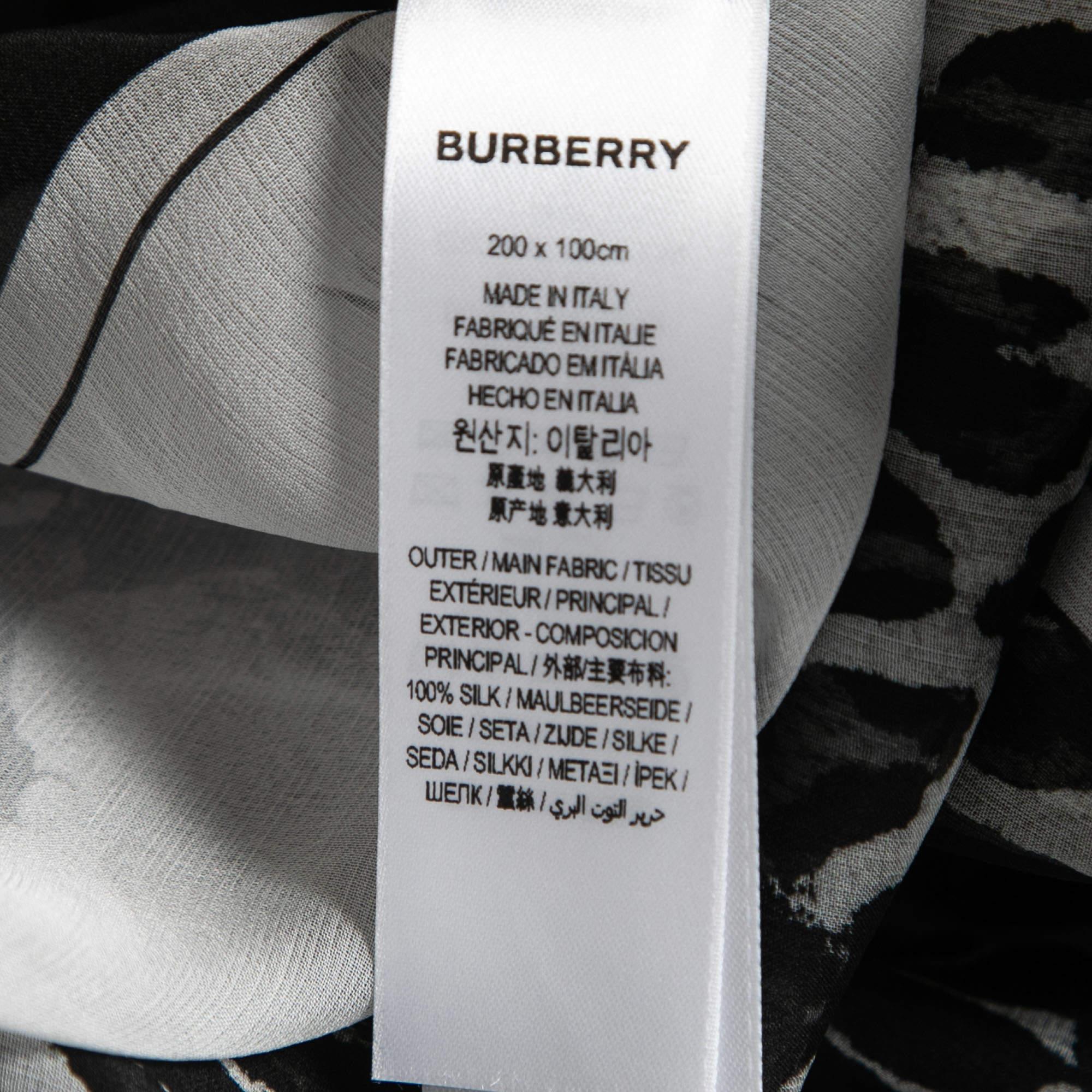 Burberry Black/White Angel Leopard Print Silk Chiffon Scarf In New Condition In Dubai, Al Qouz 2