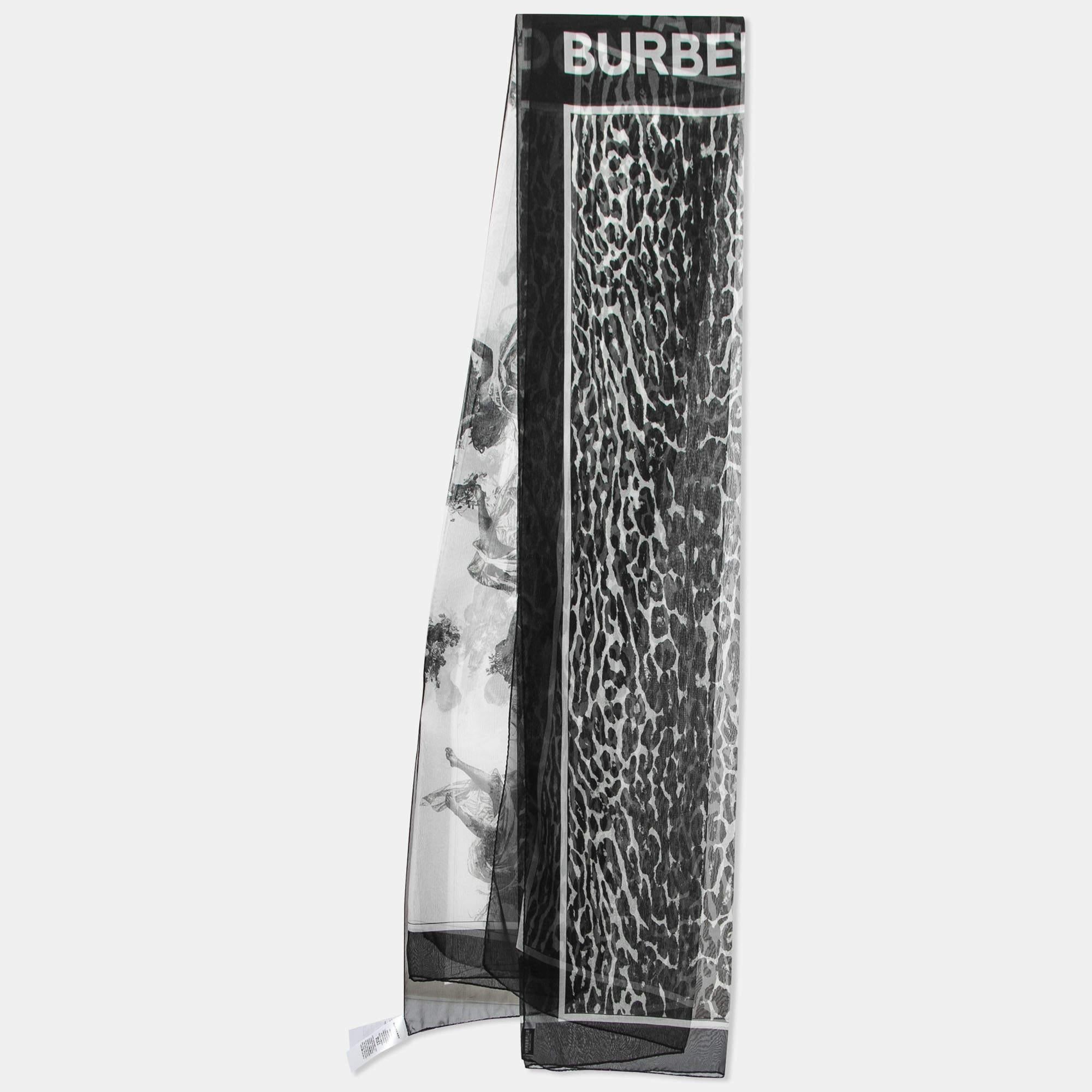 Burberry Black/White Angel Leopard Print Silk Chiffon Scarf 1