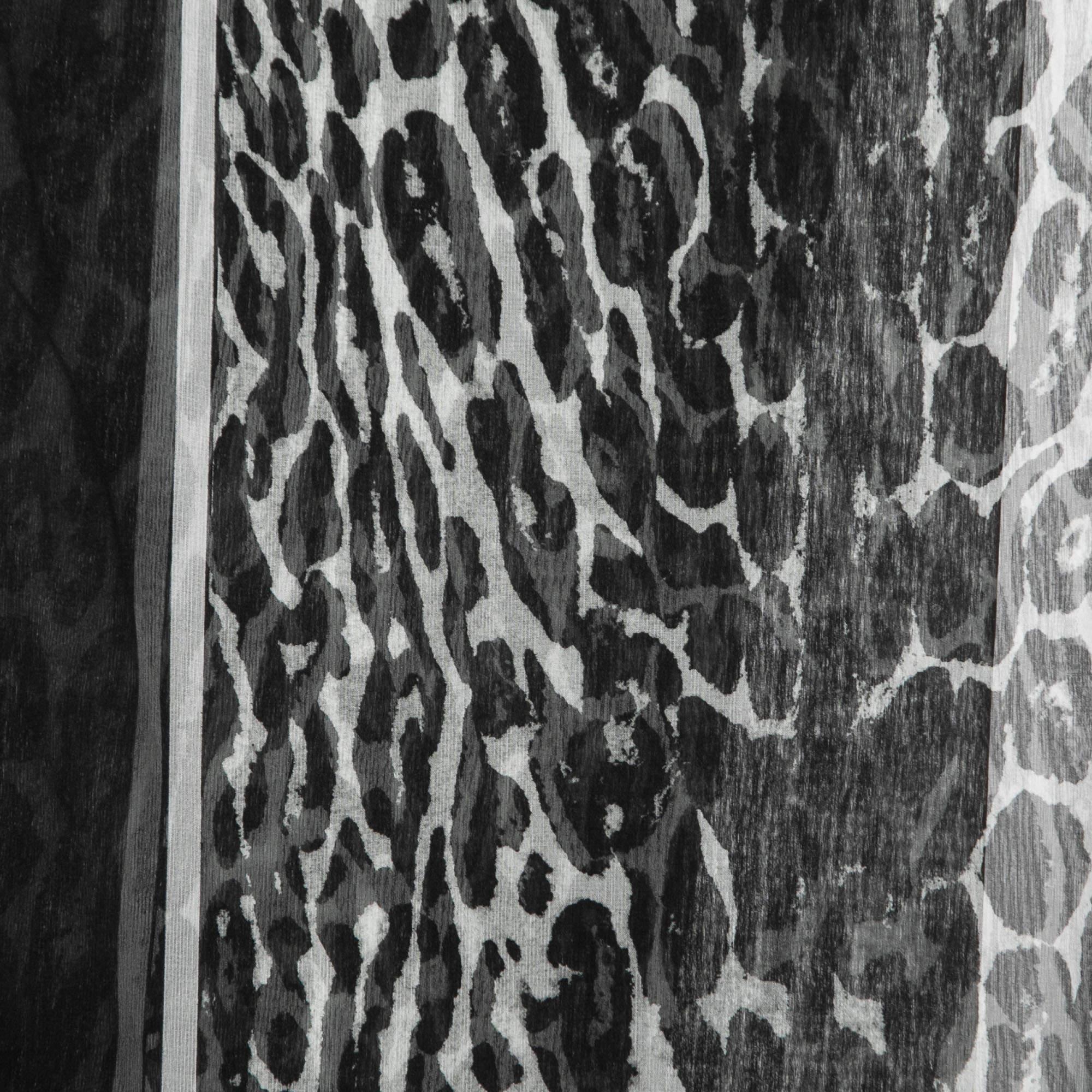 Burberry Black/White Angel Leopard Print Silk Chiffon Scarf 2