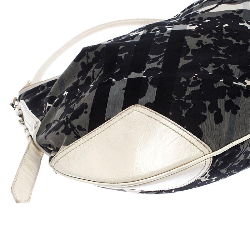 Women's Burberry Black/White Beat Check Nylon and Patent Leather Hernville Hobo