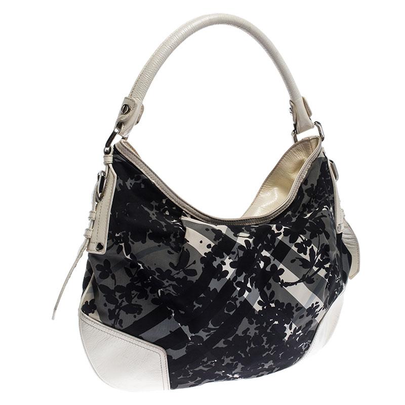 Burberry Black/White Beat Check Nylon and Patent Leather Hernville Hobo 3