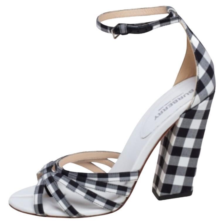 Burberry Schwarz/Weiß Canvas und Leder Sandalen mit Knöchelriemen Größe 37