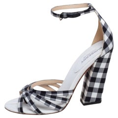 Burberry Black/White Canvas And Leather Ankle Strap Sandals Size 37