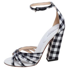 Burberry Black/White Canvas And Leather Ankle Strap Sandals Size 37